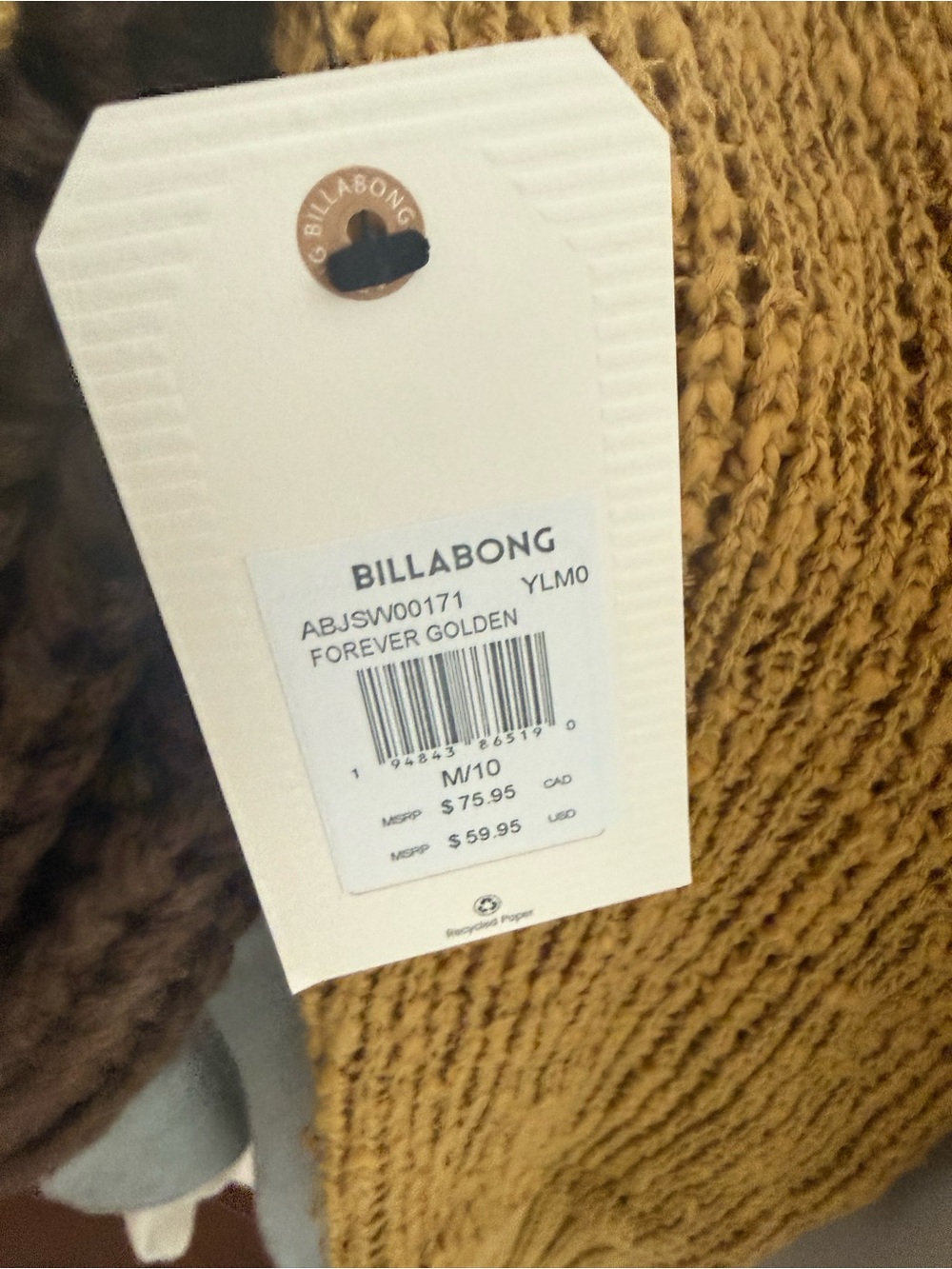Billabong Mustard Textured Knit Sweater